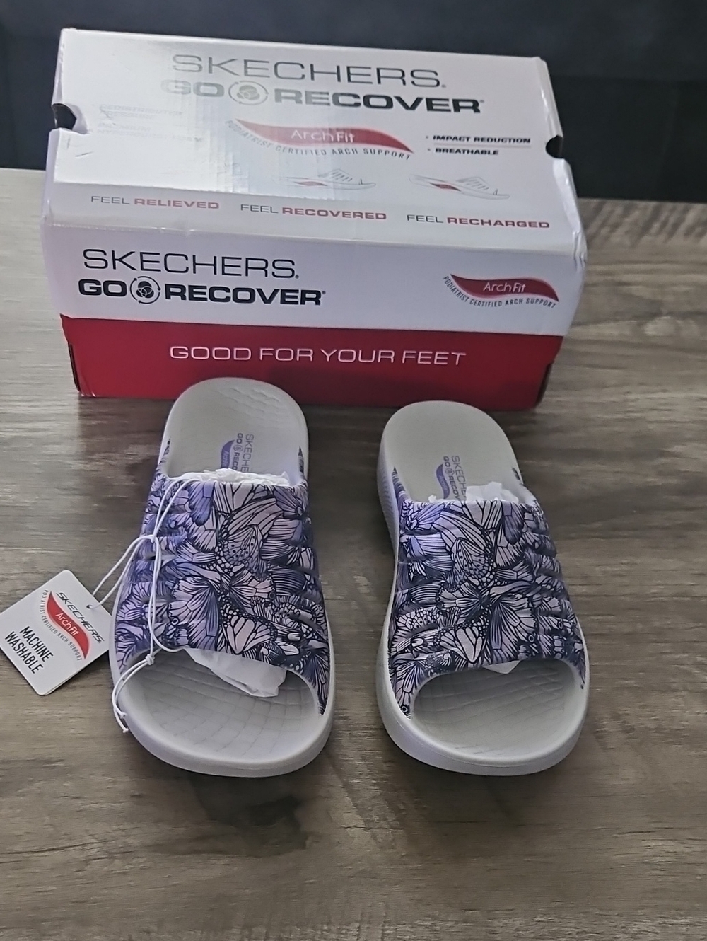 Skechers Go Recover Blissfully Women's Lavender Floral Slide Sandals 6M